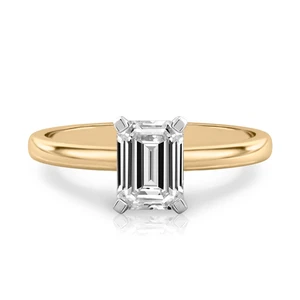 Gold Diamond Ring IGI GIA Lab Grown Emerald Cut 1 Carat Fine 18K Multi Tone Band - Picture 1 of 9