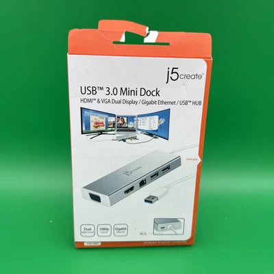 j5create USB 3.0 Mini Dock HDMI & VGA Dual Display/Gigabit Ethernet USB HUB - Image 1 of 4