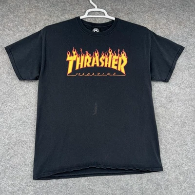 Camisa Thrasher Para Hombre Grande Negra Llama Logo Revista Patín Gráfico Manga Corta Foto 1 de 4