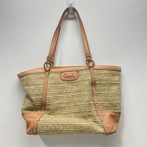 Coach Beige Woven Leather Trim Tote - Picture 1 of 5