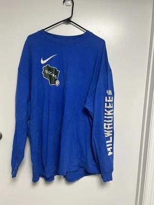 Men’s Used Nike 3XL Milwaukee Bucks Courtside City Edition Long Sleeve Top - Image 1 of 3
