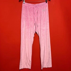 Juicy Couture Women's Pink Velour Track Pants Size L Rhinestone Logo - Picture 1 of 8