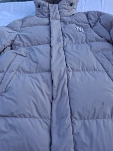 MlB Women's Hooded Duck Down Coat Size L Tan Full Zip + Snaps N Y Logo 40 ins... - Picture 1 of 9