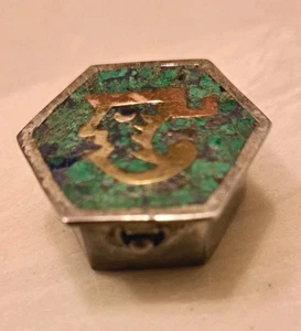 Vintage Taxco Sterling Türkis Pillendose 1,75”x1,25” - Bild 1 von 14