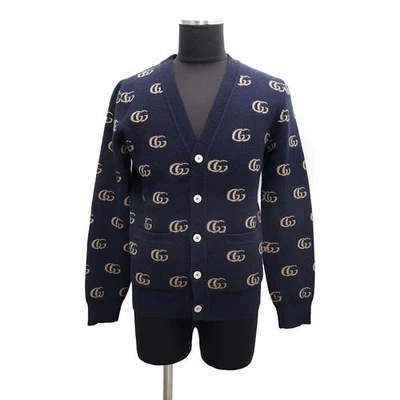 GUCCI GGJacquard knitted cardigan Size XS Cashmere93%/Wool 7% Navy/Brown 660285 - Image 1 of 4