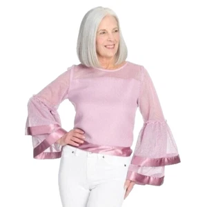 Marc Bouwer Unlimited Lavender Mesh Long Double Tiered Bell Sleeve Top size L - Picture 1 of 6