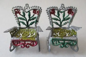 Two ANTIQUE Soft Metal Miniature ROCKING CHAIRS Color Dollhouse Vintage Toy - Picture 1 of 4