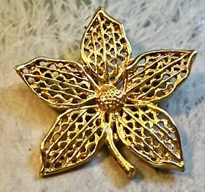 Vintage goldfarben strukturierte Blumenbrosche/Pin - Bild 1 von 4