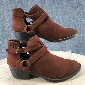 BC Born In California Boots Womens 8.5 Ankle Booties Heels Brown Fabric Buckle - Picture 1 of 18
