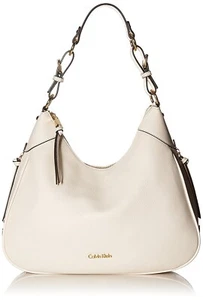 Calvin Klein Leather Bone Beige Hobo Shoulder Bag Side Zippers MSRP $228 - Picture 1 of 11