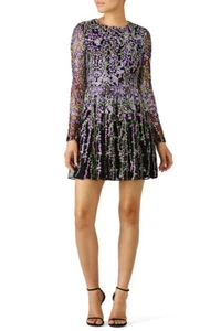 Badgley Mischka STUNNING Floral Embroidered Lace Lined Dress Sz 6 $595 - Picture 1 of 18