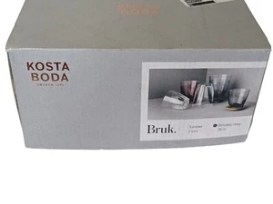 Kosta Boda 2pc Bruk Tall Flat Tumbler 4 1/2" Glass Sweden New in Box Smokey Gray - Picture 1 of 6