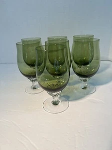 Set of 7 Olive Green SASAKI Coronation Cordial Twisted Stem 6oz - Picture 1 of 3