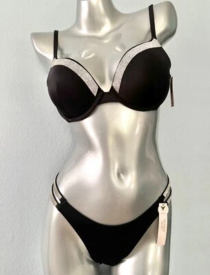 Conjunto de bikini traje de baño Victoria's Secret push up parte superior parte inferior brasileña correa brillante Foto 1 de 4