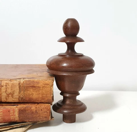 Post finial Antique French turned carved wood topper Bed Clock Furniture 4.25 in Cover