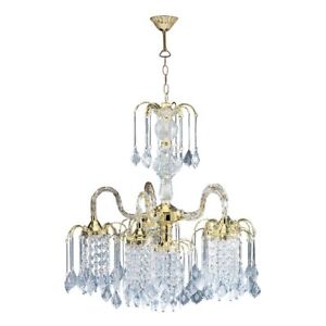 Polished Brass Chandelier with glass and acrylic crystal-like beads and adorns