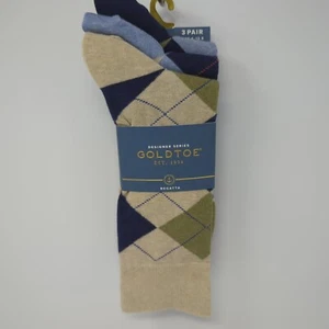 Goldtoe Mens 3 Pack Carlyle Argyle Socks Size 6-12.5 Aqua FX Moisture Control - Picture 1 of 7