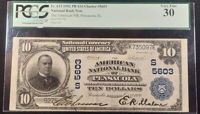 1902 $10 National Bank Note CH5603 FR633 Pensacola, Florida PCGS 30 VF, - Image 1 of 2