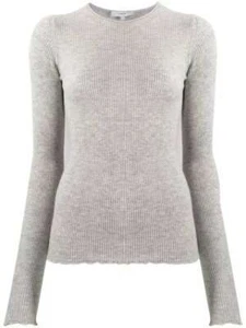 VINCE Ribbed Long Sleeve Lettuce Edge Top Heather Grey Cashmere Blend SM NWT245 - Bild 1 von 5