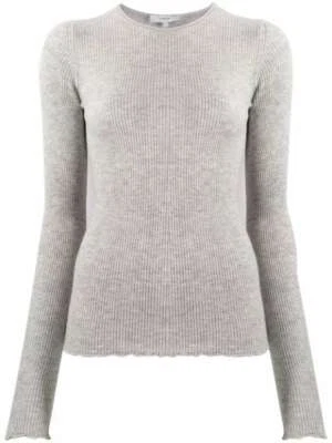 VINCE Ribbed Long Sleeve Lettuce Edge Top Heather Grey Cashmere Blend SM  NWT245 - Image 1 of 4