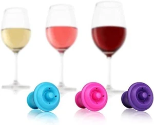 Vacu Vin Wine Saver Vacuum Stoppers, Set of 3 - Purple / Blue / Pink - Picture 1 of 4