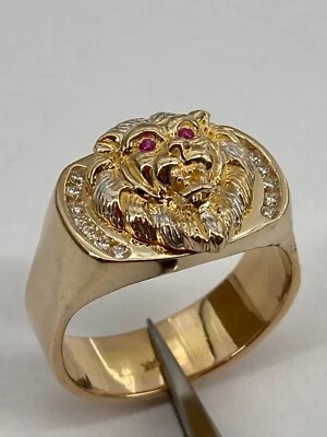 14KT Yellow Gold Lion with CZs Ring Size 12.25 13g - Image 1 of 4