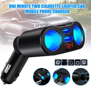 Car Charger 2 USB Smoke Lighter Socket Splitter Adapters For Smartphone Vehicles - Picture 1 of 14