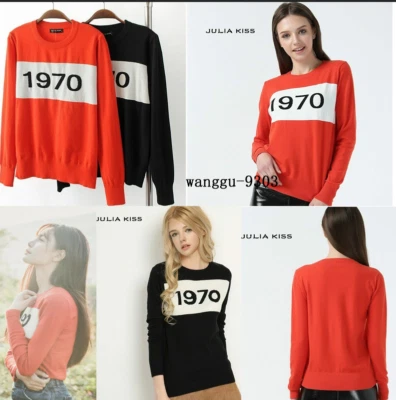 1970 JUMPER PULLOVER BELLA DESIGNER BLACK ORANGE WOMEN Long Sleeved Knitted Tops - Image 1 of 4