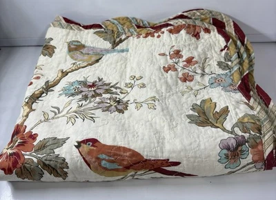 Waverly Pillow Shams Charleston Chirp Standard Quilted Birds Tan Red 21”x 26” - Image 1 of 4