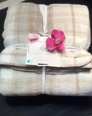 DOCOFIL Portugal KING Manta 90 x 108 A CUADROS Crema Beige Tostado Mezcla de Algodón Foto 1 de 4