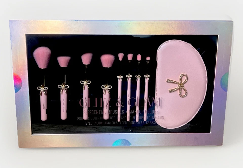 Glitz And Glam - Soporte de Maquillaje con Lazo Rosa Juego de 8 Pinceles Esenciales Nuevo en Caja Foto 1 de 4