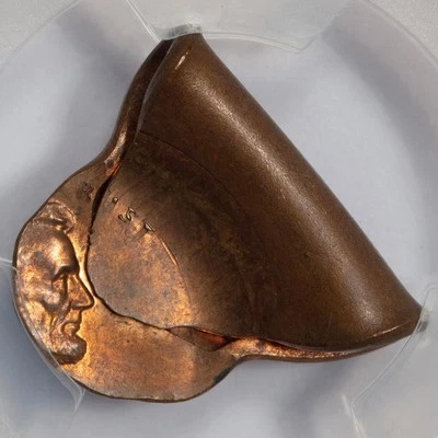 PCGS MS64 Foldover Strike Copper Lincoln Cent Mint Error Amazing Eye Appeal Wow - Image 1 of 4