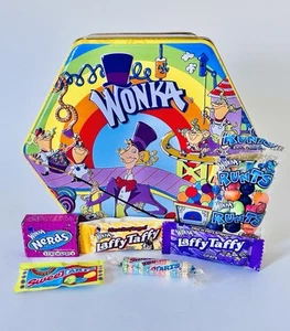 Vintage 1999 Willy Wonka ORIGINAL CANDY PIECE Lot Of 6 Candy Tin 7” Container - Picture 1 of 4