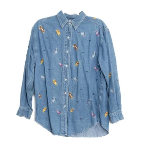 Jeanshemd Vintage Style Größe L Winnie Puuh mit bestickten Figuren - Bild 1 von 8