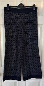 Carolina Herrera Knit Pants Womens Medium Blue All Over Print Wide Leg High Rise - Picture 1 of 6