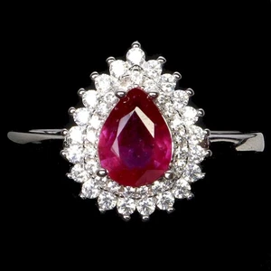 925 Sterling Silver Ring Pear Ruby 8x6mm Natural Gemstone Jewelry Size 6 - Picture 1 of 14