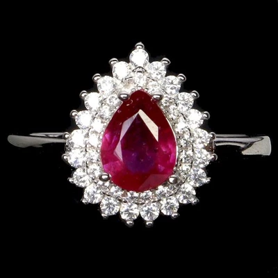 925 Sterling Silver Ring Pear Ruby 8x6mm Natural Gemstone Jewelry Size 6 - Image 1 of 4