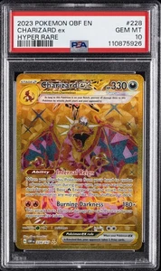 Pokémon OF 2023 llamas en-obsidian hiper raro #228 Charizard ex PSA 10 - Imagen 1 de 2