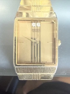 Seiko 6530-5430 goldfarbene rechteckige Uhr Diamanten 12 Stundenmarkierung selten! - Bild 1 von 24