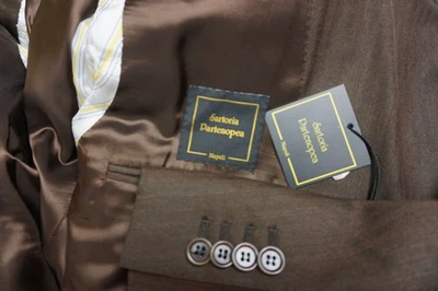 Sartoria Partenopea Espiga Marrón Lana 2 Piezas Traje Chaqueta Pantalones 54EU NUEVO Foto 1 de 4