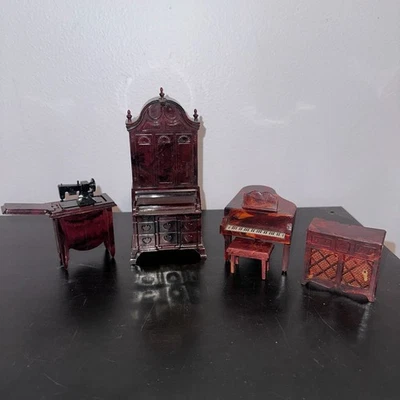 Vtg 50s Ideal Dollhouse Furniture Living Room Piano Radio Cabinet Sewing 5 pcs - Image 1 of 4