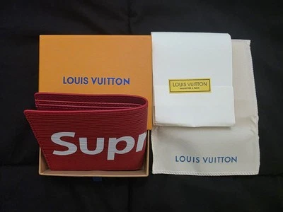 Supreme x Louis Vuitton Red Canvas Leather Bifold Wallet NEW - Image 1 of 4