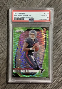 2024 Prizm Michael Penix Jr Neon Green Pulsar Rookie Card RC #378 PSA 10 - Picture 1 of 2