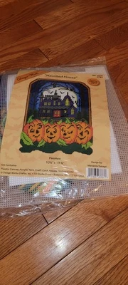 HAUNTED HOUSE  PLASTIC  CANVAS DESIGN WORK WALL HANGING KIT - Image 1 of 2