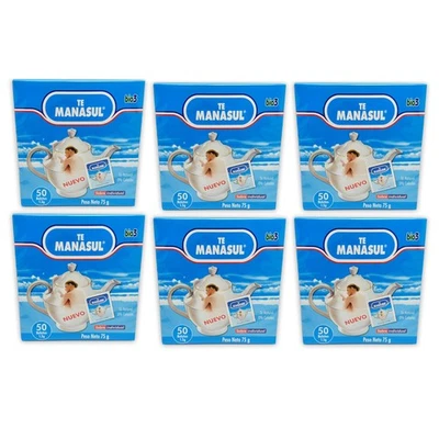 Té de dieta limpiadora Manasul. Todo natural. A base de hierbas. 50 bolsitas de té. 2,64 oz. Pack de 6 Foto 1 de 4