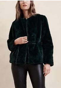 Neu ohne Etikett Banana Republic Kunstfelljacke mitteloffene Taille zum Binden Größe M türkisfarben - Bild 1 von 3