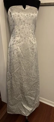 Vestido Formal Vintage Dave & Johnny Marfil/Plata Correas de Espagueti Largo Talla 10 Foto 1 de 4