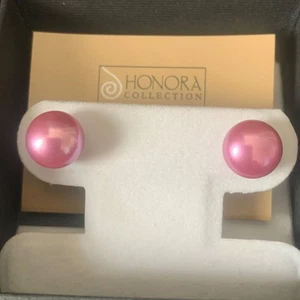Honora Sterling Silver 925 Cultured Pearl Earrings Freshwater Pink 9.5mm Estate - Picture 1 of 6