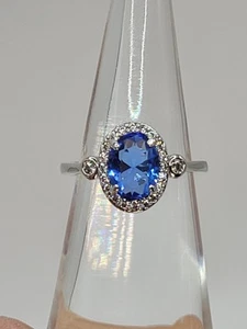 Bomb Party Kids Ring Aquamarine Cubic Zirconia Halo Setting Adjustable Rhodium - Picture 1 of 15