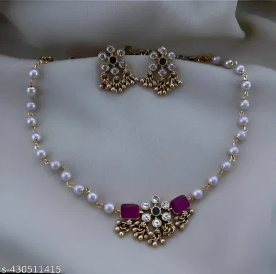 Juego de gargantillas de boda tradicionales de fusión centelleante cadena Mala perla tradicional Foto 1 de 4